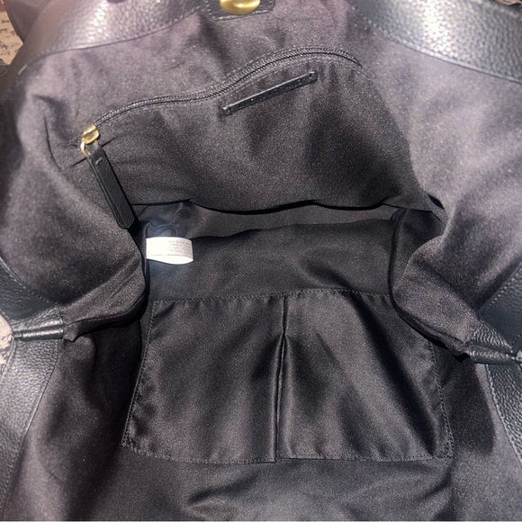 Like New Lucky Brand Azbi Genuine Leather Shoulder Bag Tote Elegant Navy Black - Picture 9 of 14